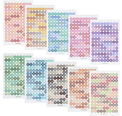Prasacco 10 Blatt Bunte Buchstaben und Zahlen Aufkleber, Runde Alphabet Aufkleber Selbstklebende Zahlen und Buchstaben Sticker für Scrapbooking, DIY-Grußkarten, Dekoration, Markierung(1cm Durchmesser)