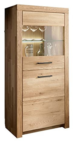 Highboard - Wildeiche massiv geölt - B 65 cm - 1 Glas- und 1 Holztür