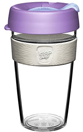 KeepCup Taza de café de plástico transparente y reutilizable, tapa a prueba de salpicaduras, sin BPA, grado barista, grande, 454 ml, color morado