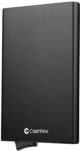 Porte Cartes RFID Blocage en Aluminium Automatique Pop Up avec Coffret Cadeau – Portefeuille Homme ou Femme Minimaliste – Protection Carte Bancaire sans Contact