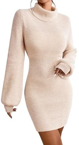 JUOIANTANG Women's Strickkleid Fein Strick Frauen Pullikleid Weich Pullover Dresses Pullover Kleid für Winter Aprikose L