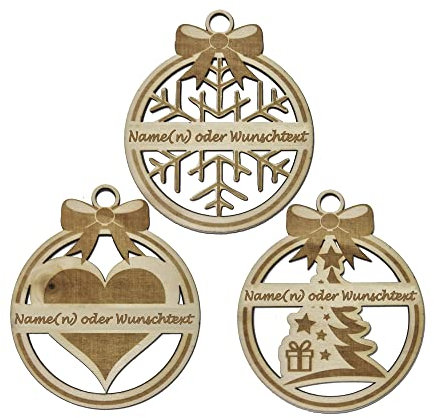 Christbaumschmuck Personalisierbar Holz - Weihnachtsschmuck mit Namen - Christbaumkugeln - Personalisierte Weihnachtskugel - Geschenkanhänger - Schneeflocke Herz Baum