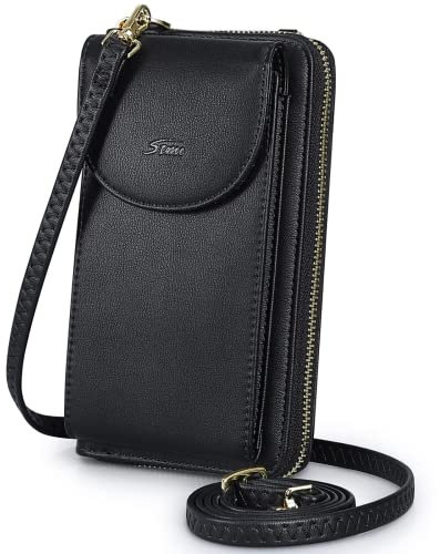 S-ZONE Damen Handy-Umhängetasche PU Leder RFID Blockierung Handytasche Geldbörse mit Kartenfächer Verstellbar Abnehmbar Schultergurt Passt Handy unter 6,5