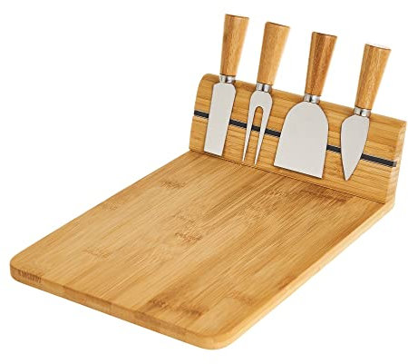 Tabla para cortar y 4 cubiertos de queso de bambú natural de 30x20x8 cm - LOLAhome