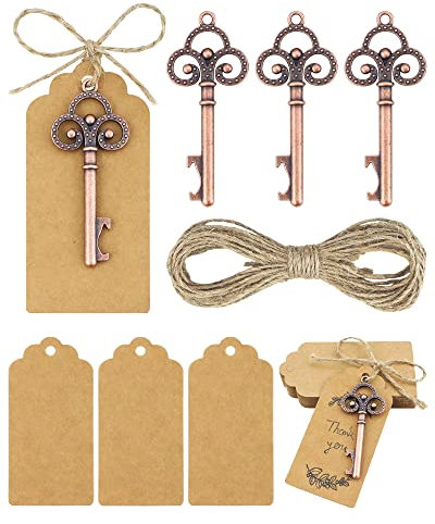 YETOOME 30 Pcs Wedding Favors Key Bottle Openers with 30 Pcs Escort Card Tag and Twine for Wedding Party Favor Souvenir Gift (Red Copper)