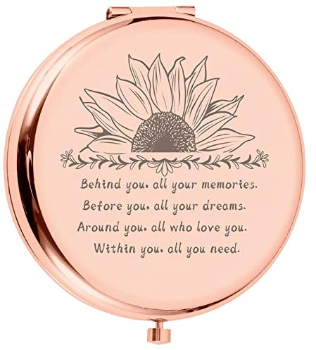 CREATCABIN Kompakter Taschenspiegel Metall Sonnenblumenvergrößerung Beidseitig Faltbarer Schminkspiegel Reise Tragbar Hinter Ihnen All Ihre Geschenke Für Frauen Mutter Schwester Tochter Roségold