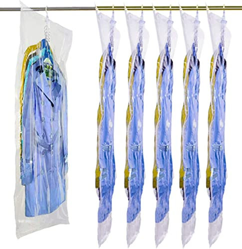 Bolsas colgantes de ahorro de espacio al vacío, 6 unidades, bolsas de almacenamiento organizadoras de armario, bolsas transparentes de sellado al vacío para ropa, trajes, vestidos o chaquetas