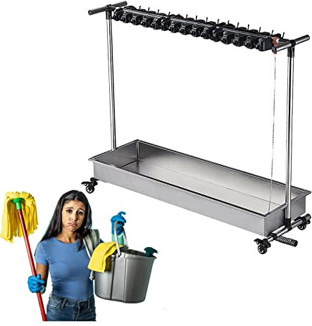 Colgador Escobas y Fregonas Móvil,Carro de Almacenamiento de Herramientas de Limpieza de pie,Stante de Drenaje,Colgador de herramientas de jardín, Acero Inoxidable Organizador Soporte para Hogar,Garaj