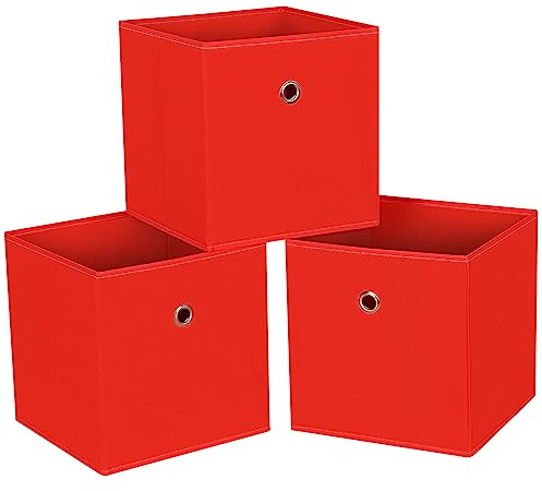 NieEnjoy Foldable Storage Cubes Bins ,11 Inch Cloth Storage Cube Fabric Storage Box Cubes Organizer Baskets with Handles for Home Organizer Set of 3 (Red)
