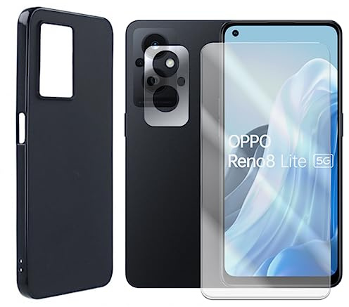 Visiodirect Protection intégrale Verre Trempé Compatible pour Oppo Reno 8 Lite 5G CPH2343 6.43 + Verre Trempé Caméra Arrière + Coque Souple Silicone Noir
