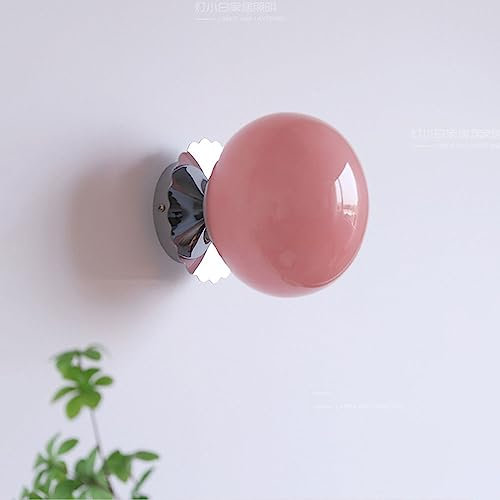 RXPVUXE Nordique Globe Applique Murale En Verre Or/Chrome Moderne Applique Base En Forme De Fleur Rose/Crème/Abat-jour Blanc, Applique Murale Intérieure En Métal Câblé Pour Chambre Salon Salle À Mange
