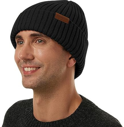 ineepor Wintermütze Herren Damen Merino Mütze Winter Wollmütze Strickmütze Kurz Beanie Hat Mit Fleece Futter Thermo Gefütterte Unisex Weich Warme