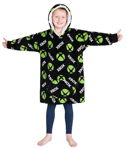 Xbox Fleece Blanket Hoodie for Boys and Teenagers - One Size Cosy Kids Oversized Hoodie Blanket - Gamer Gifts for Boys