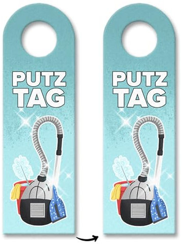 Türhänger 10er Set für den Putztag in blau mit Staubsauger Motiv Türschild um WG Mitbewohnern oder Mieter daran zu erinnern, dass heute Putztag oder Kehrwoche ist und sie sauber machen sollen