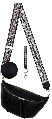Bauchtasche Umhängetasche Crossbody-Bag Hüfttasche Kunstleder Italy-Design (Black)