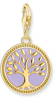 THOMAS SABO Charm-Anhänger Lebensbaum mit violetter Kaltemaille vergoldet 925 Sterlingsilber, 750 Gelbgold Vergoldung, Kaltemail