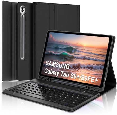 Funda con Teclado para Samsung Galaxy Tab S10+ 12.4 2024, Teclado Bluetooth Desmontable Inalámbrico con Funda y Portalápices para Tableta Samsung Galaxy Tab S10+/S9+/S9 FE+ 12.4 Pulgadas, Negro