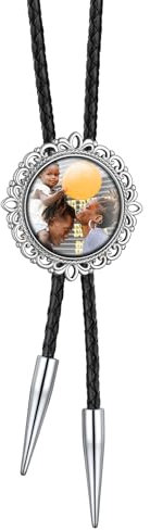Bandmax Personalisierte Foto Bolo Krawatte Herren Lederkette Edelstahl Rund Bolo Tie Cowgirl Cowboy Krawatte Personalisierter Schmuck für Trauzeugen Weihnachten