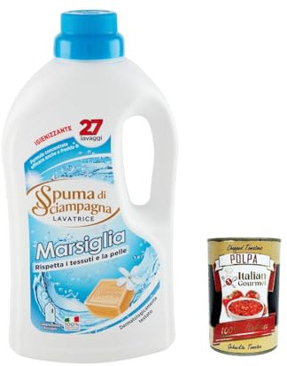 6x Spuma di Sciampagna Detersivo Lavatrice Marsiglia,Desinfizierendes Flüssigwaschmittel, 27 Wäschen, 1215ml + Italian Gourmet polpa 400g