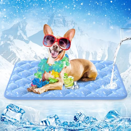 Rywell Kühlmatte Hund, Arc-Chill-Gewebe, 2cm Dick, 75x50 cm, Eisblau | Wasserdicht, für große hunde, ideal für sommer und reise, extra dick