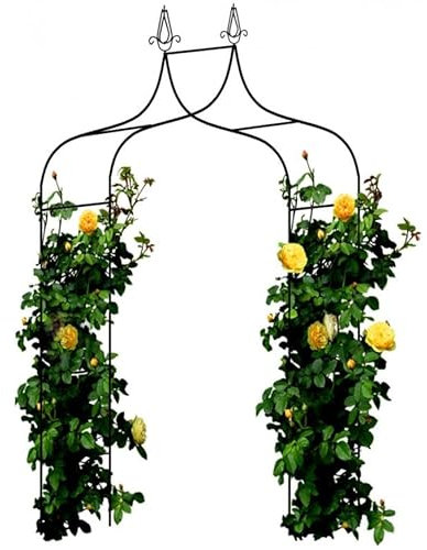 MIKONI Rosenbogen 240x150x37cm Metall Pergola wetterfeste Rankhilfe Rosensäule Rankgitter schwarz/grün Rankgerüst
