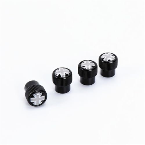 Rad Reifen Ventilkappen aus Aluminium Abdeckung Teile kompatibel mit Mini Cooper R55 R56 R57 R58 F59 F55 F60 PJ08 (Graue Union Jack, Schwarz)