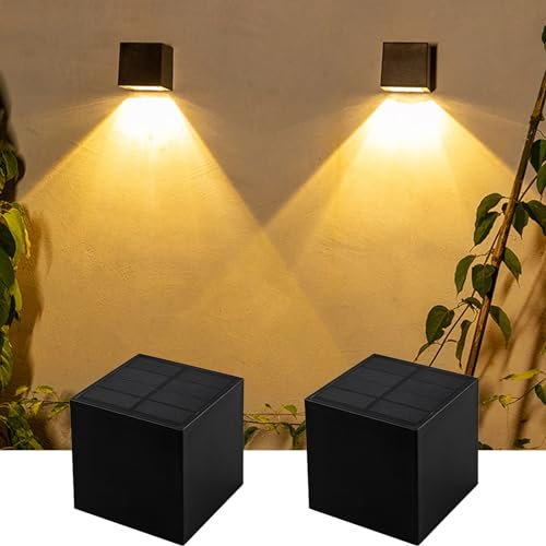 Solarleuchten für Außen Solar Wandleuchten Wandleuchte Aussen Warmweiß Solarlicht Garten Solarleuchte Wand kabellos Wasserdichte Zaun Beleuchtung für Veranda Pfad Garage 2 Stück