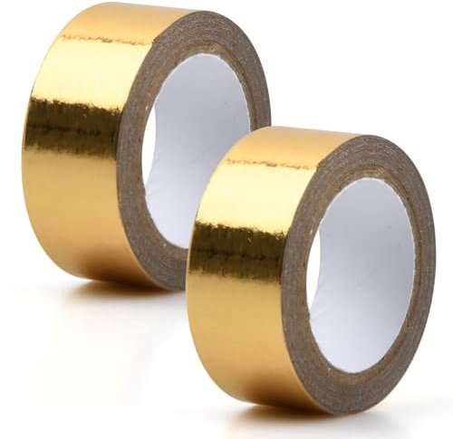 Chstarina 2 Rouleaux Ruban Adhésif Décoratif en Feuille d'or, Washi Tape, Masking Tape, pour Scrapbooking Décoration Artisanat de Bricolage Emballage Cadeau,15 mm x 5 m