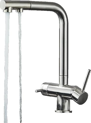 Felix | 3 Wege Premium Edelstahl gebürstet ausziehbare Armatur | Silber Chrom Osmose Wasserhahn Küche |Mischbatterie - 360 Grad | Filter 3 Anschlüsse