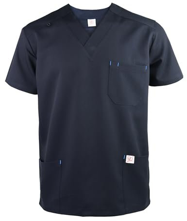JONATHAN UNIFORM Stretch Mens Scrubs Tunic Tops with 3 Pocekts for Doctor, Dental, Elderly Carer, Vets (Navy, M)