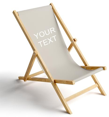 Ferocity Holz-Liegestuhl Klappbar Klappliegestuhl Sonnenliege Strandstuhl Wechselbezug Hellgrau Dein Text [119]