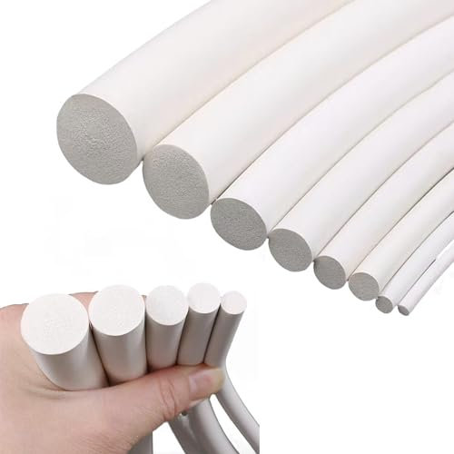 Estresen Bande d'étanchéité ronde en mousse de silicone de 8 mm de diamètre x 5 m de long, bande solide en éponge blanche douce et durable pour joints de bricolage, tampons, tubes en mousse, travaux