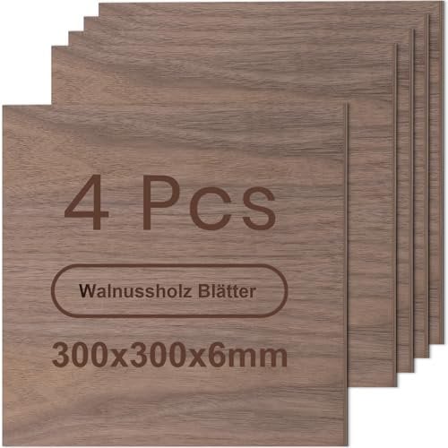 ROWOOD Hojas de Madera Contrachapada de Nogal 4PCS 300x300x6mmTablero de Madera Contrachapada para Grabado Láser Corte Pintura Artesanía en Madera