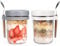 Gilen Overnight Oats Jars with Lids and Spoon, Overnight Oats Container, 10 Oz Glass Porridge Container to Go for Chia, Pudding, Milk, Cereal, Fruit, Yogurt, Salad, Cereal Meal Prep Jars(Gray+white)