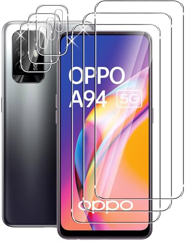 FWKDWHPH 3 Pièces Verre Trempé pour OPPO A94 5G,avec 3 Pièces Caméra Arrière Protecteur,Anti-Rayures,9H Dureté,sans Bulles,HD Protection Décran