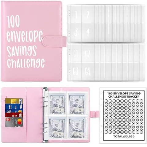 100 Envelope Challenge Binder, 100 Umschläge Challenge Binder | Envelopes Money Saving Challenge Binder, Geldsparbinder Budget Planner, Budget Planner Deutsch, Spar Herausforderung