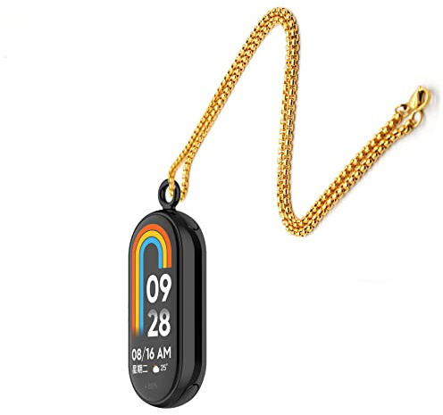 xhKJO Anhänger Lanyard für Xiaomi Mi Band 9 /Band 9 NFC Armband,2 Stück Metall Strap Adapter/Stecker,Halskette Anhänger aus Edelstahl,Metall-Gliederbefestigung für Xiaomi Mi Band 8 (schwarz Gold)