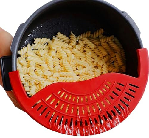 Colador de ollas, colador, se fija a la olla, escurridor de alimentos de silicona para carne, verduras, frutas, se adapta a ollas, sartenes y cuencos, colador de cocina de silicona (9.4 x 5.3 x 0.6