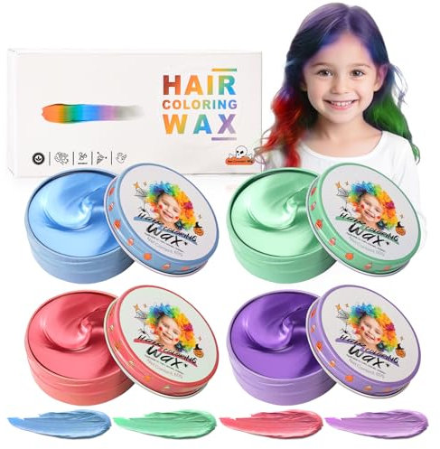4 Piezas Tinte Temporal para Niños, Azul Verde Rojo Morado, Coloración Instantánea, Pomada para Peinado Colorido, Cera para Cabello para Fiestas Halloween