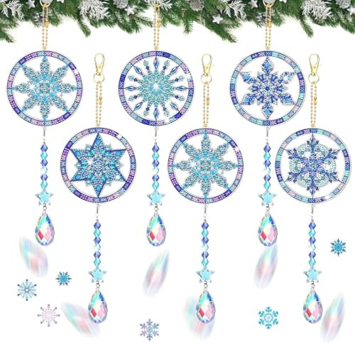 LGZIN 6 Stück 5D Diamond Painting Weihnachten Anhänger, DIY Diamant Malerei Schlüsselanhänger, Wind Glocke Doppelseitige Weihnachten Diamant Malerei Schlüsselbund für Weihnachtsbaum Winter Dekor