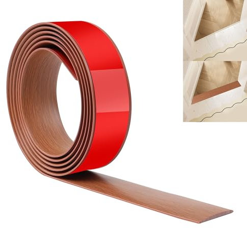 JUNART 200cm×4cm Floor Transition Strip, PVC Self Adhesive Floor Cover Strips, Waterproof Flooring Edge Trim, Floor Door Divider Strip for Joining Floor Gaps,Carpet,Tiles(Teak Wood)