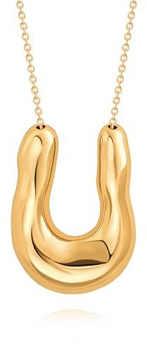 KOOUNUATA 18k Gold Statement Lange Halskette Chunky Große Hufeisen Anhänger Halskette Glücks und Schutz Herbstpullover Halskette