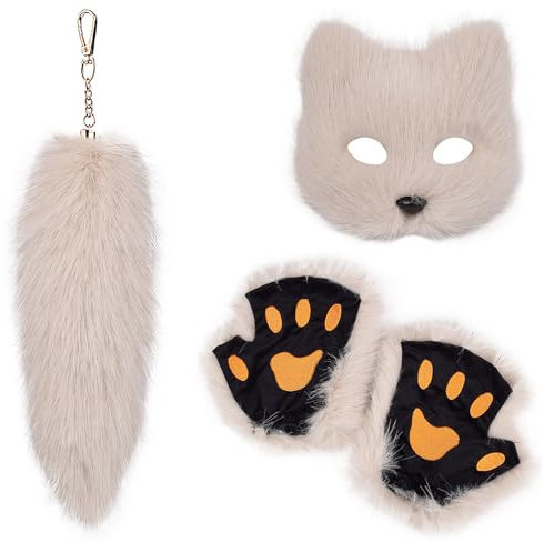 Fazvncv Ensemble porte-clés multifonction en peluche robuste avec renard et gants pour Halloween, fête, cosplay