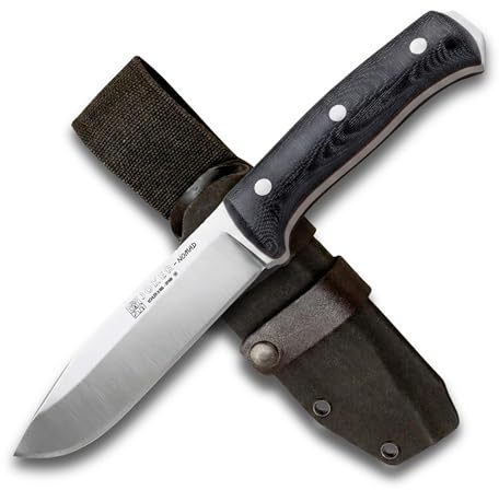 Joker Survival-Messer Nomad CM125-K, Griff aus schwarzem Micarta Canvas, 12,7 cm Klinge, schwarze Kydex-Scheide, Werkzeug für Angeln, Jagd, Camping und Wandern