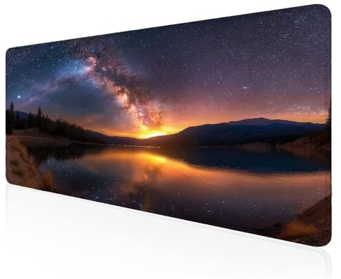 Tapis de Souris Gamer Ciel étoilé du lac Grand Tapis de Souris XXXL de Jeu avec Bords Surpiqués et Dos Antidérapant, sous-Main pour Clavier et Souris, Tapis de Bureau Multifonctionnel 60x30 CM F-75