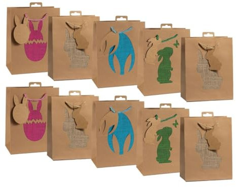 Laro Premium-Line Geschenktüten mit Henkel Large/Groß Ostern Kraftpapier Silhouette 10/20/40/100stk, Anzahl:20, Muster Tüten:Ostern Kraftpapier Silhouette