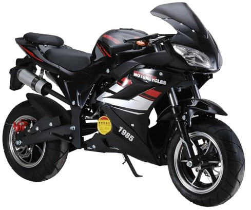 balurukt 49cc 4-Stroke Pocket Rocket Motorcycle, Gas Motocross Kids Dirt Bike 8 Inch Wheels Mini Motorcycle,Gas Pocket Motorbike With Front Rear Disc Brakes, Dual Headlights For Kids Teens Black