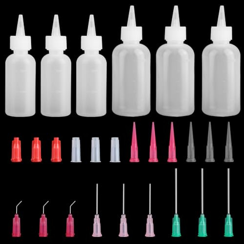 kayqbonke 6 Stück Nadelflaschen-Applikator, 50ml/100ml Dosierflasche, Nadelspitzen Quetschflasche, Leimflasche Leer mit Feinen Spitzen und Kappen für Flüssigkeiten, Kleber, Tinte, Acrylfarben