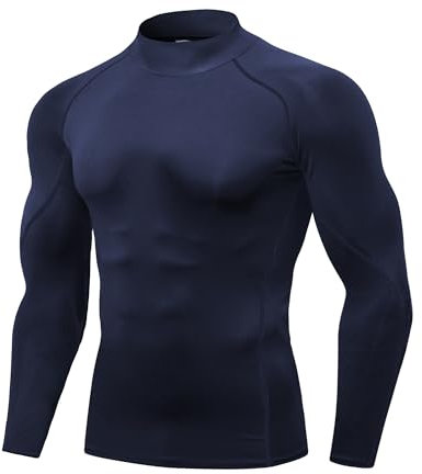Yuerlian Navy Compression Shirt Mens Sports Training Base Layer Top Long Sleeve Breathable Athletic Running Gym T-Shirt for Football Hiking Ski