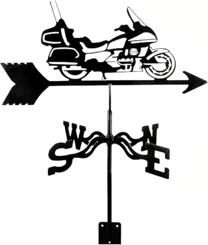 Girouette en forme de moto en fer forgé rétro avec indicateur de direction du vent et outils de mesure professionnels